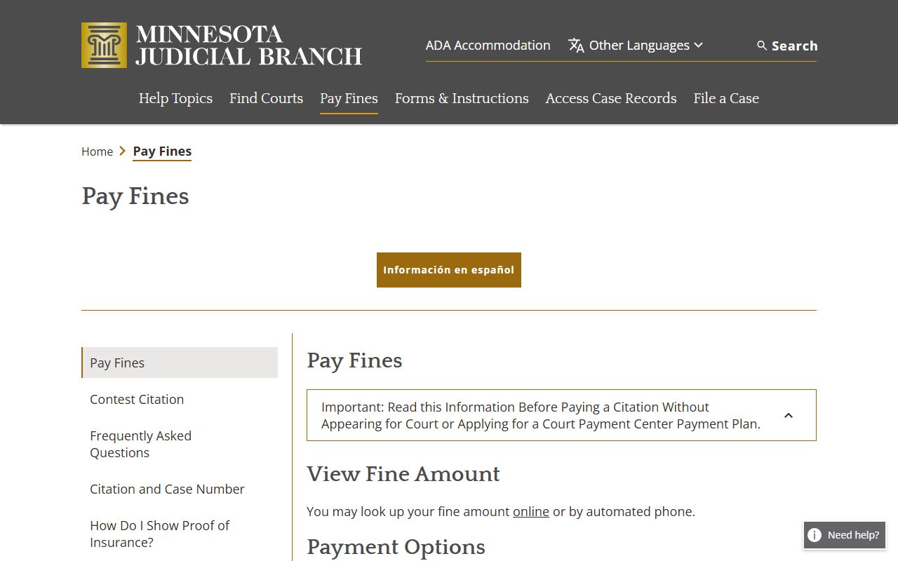 Cook County court dockets Minnesota pay fines hearing and citation guidance