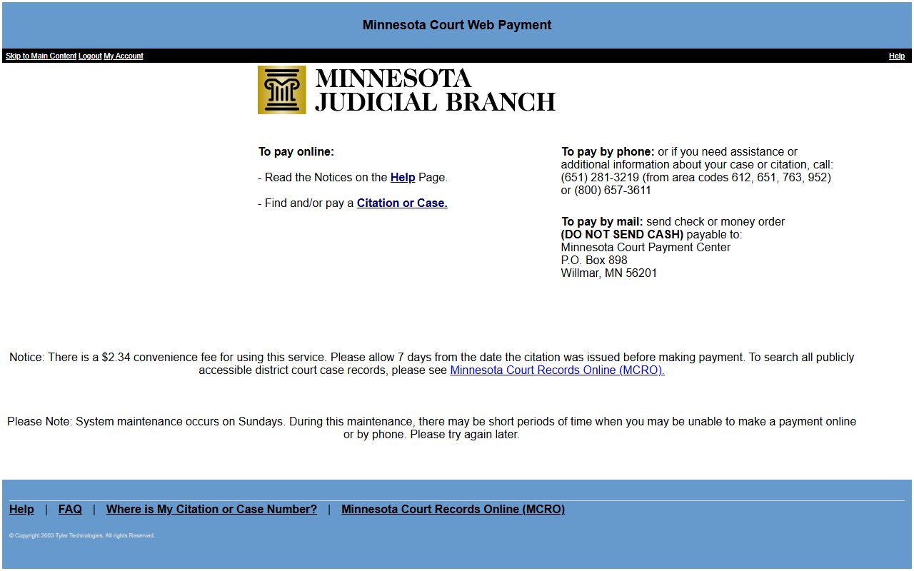 Cook County court dockets Minnesota Court Web Payment portal