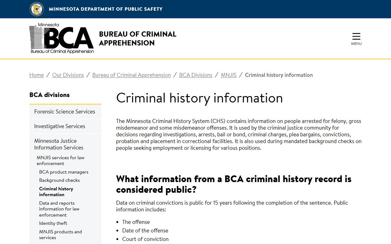 Cook County criminal court records BCA criminal history information