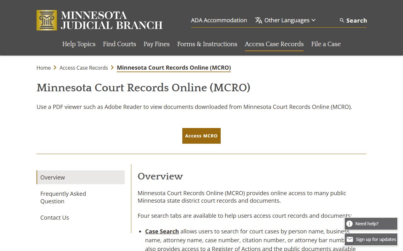 Cook County court records MCRO overview