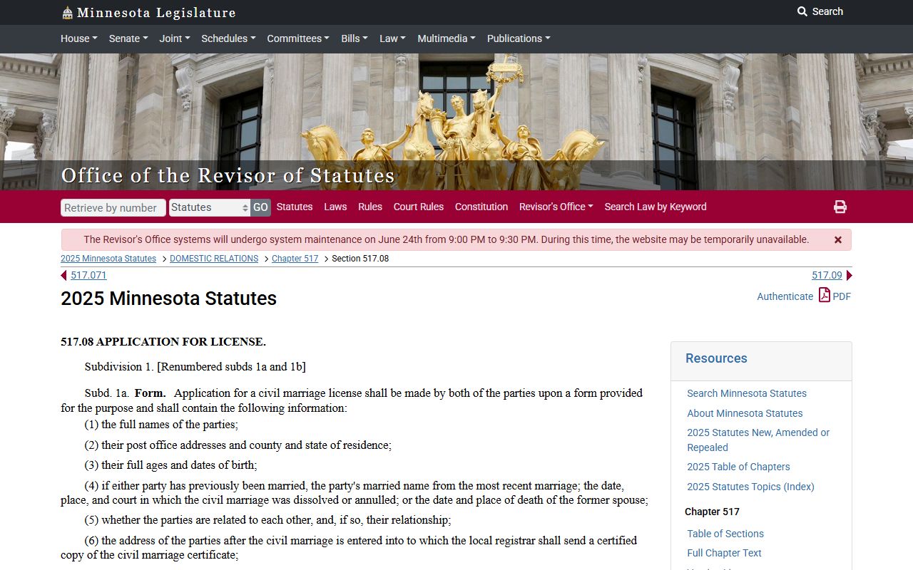 Cook County marriage records Minnesota marriage license statute