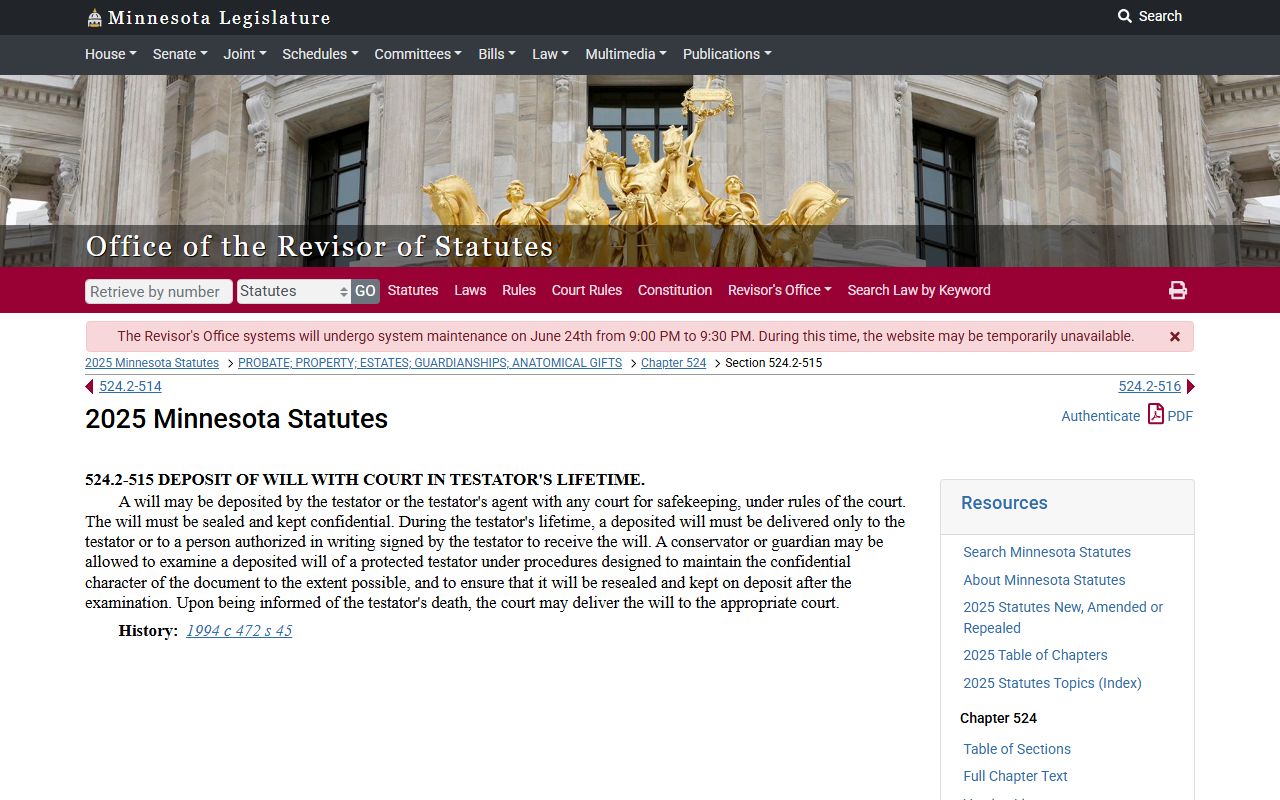 Cook County probate records Minnesota will deposit statute