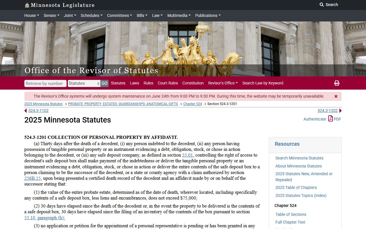 Cook County probate records Minnesota small estate affidavit statute